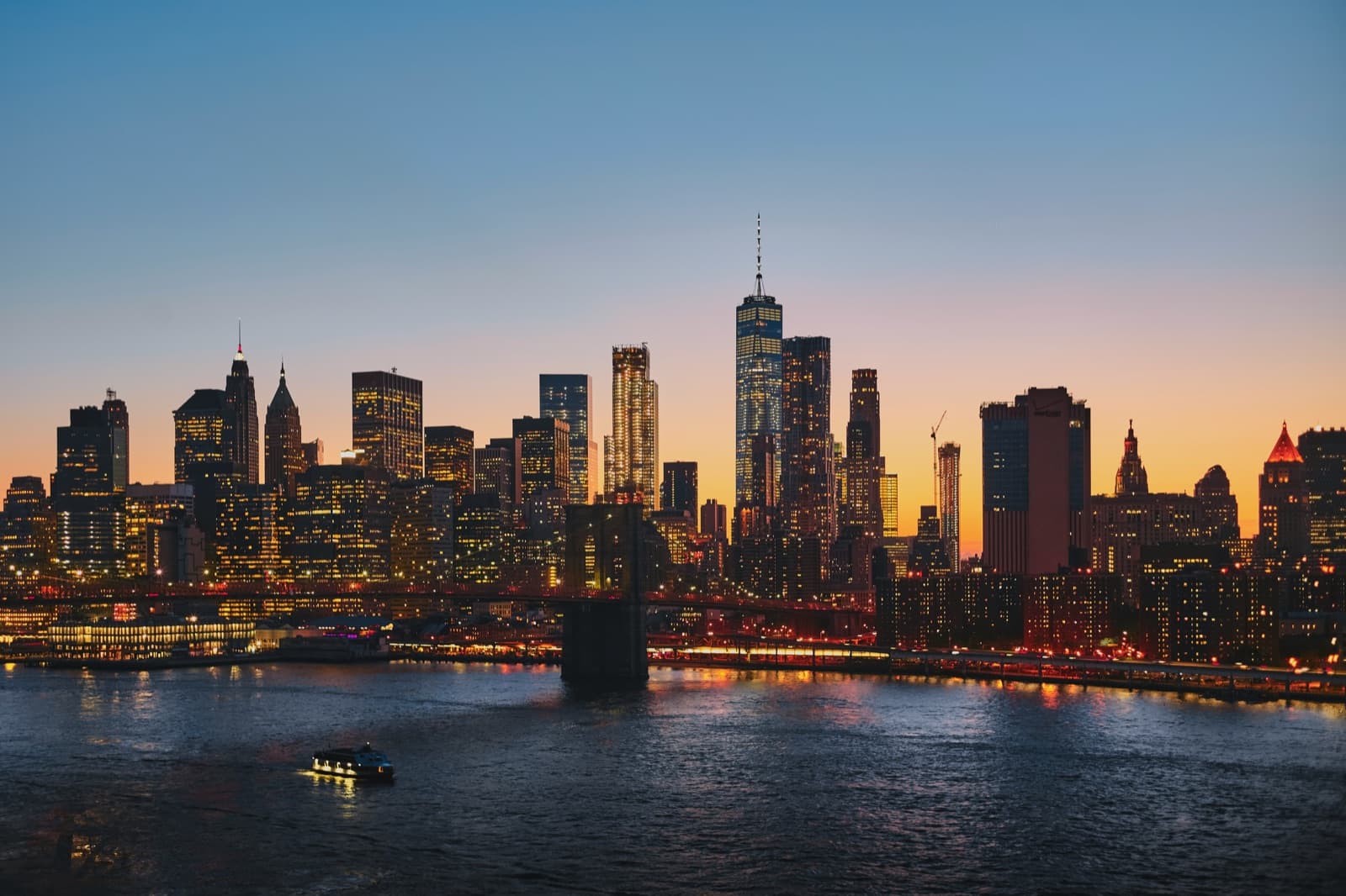Manhattan skyline at dusk