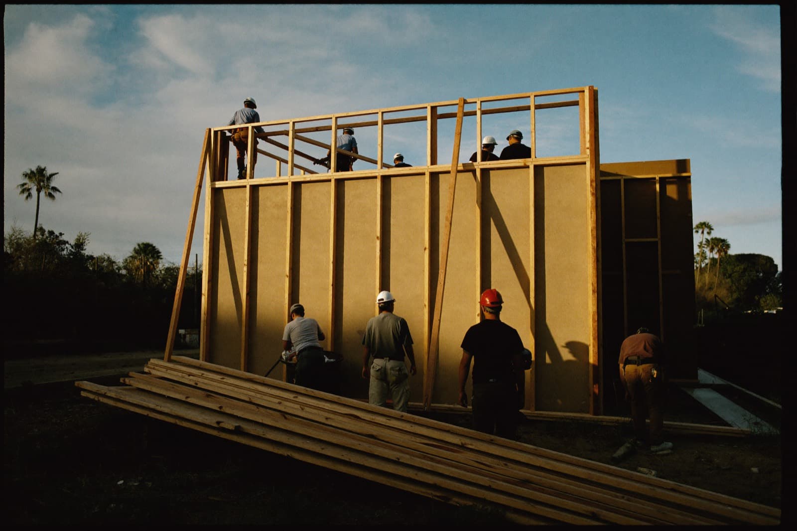 Contractors framing a residential build