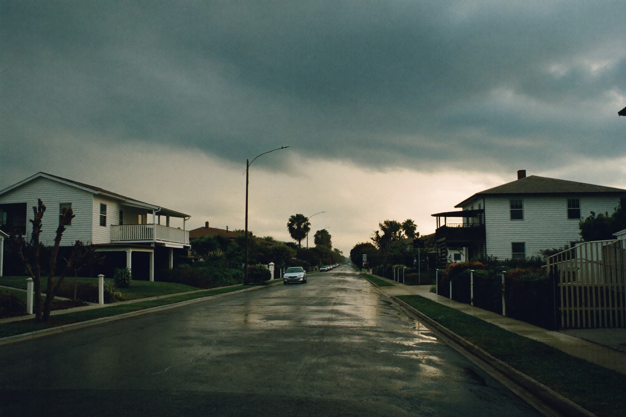 Coastal residential street after heavy rain