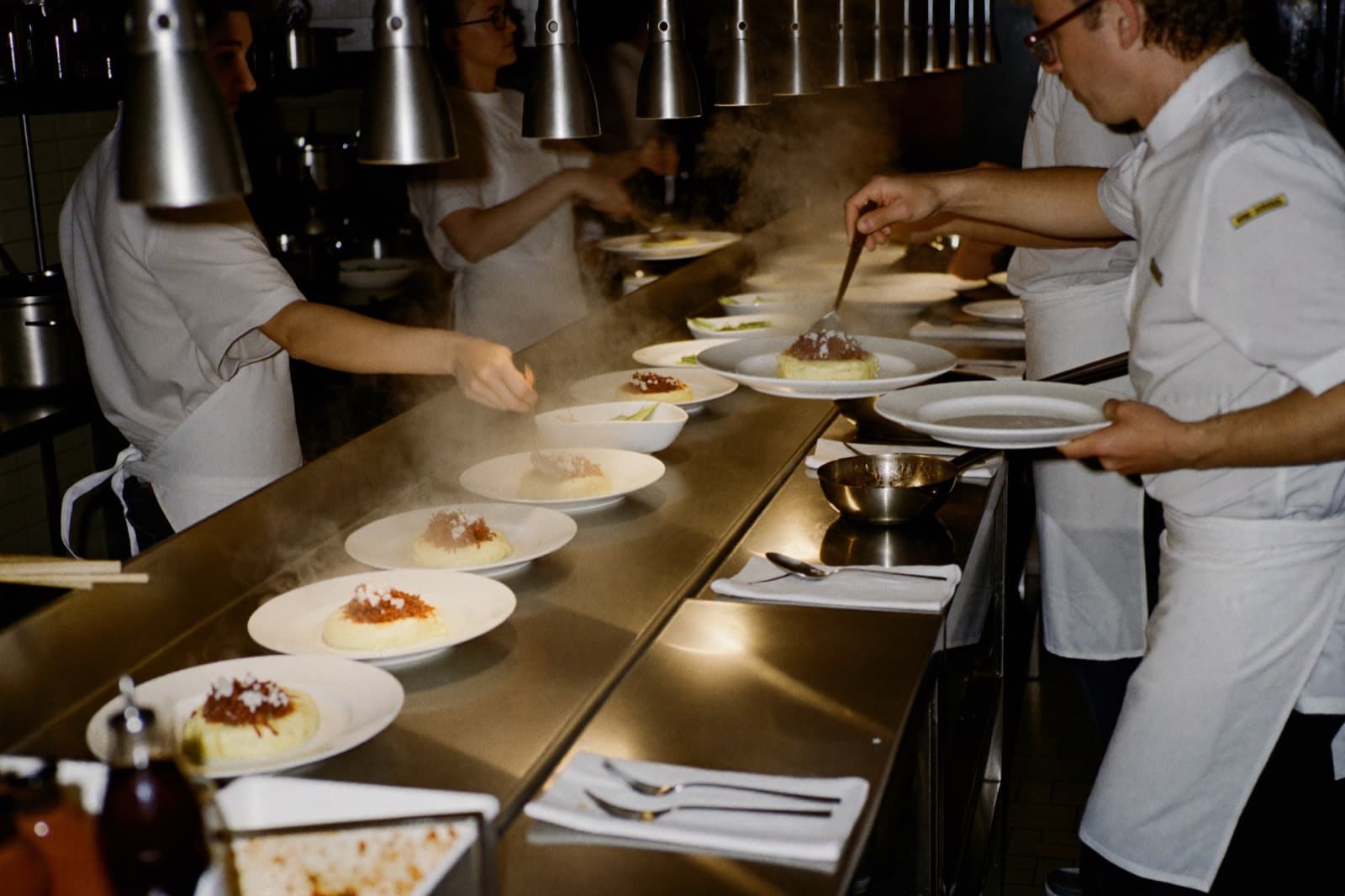 Restaurant kitchen during service